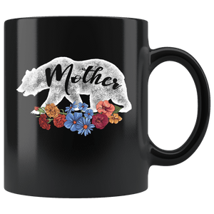 RobustCreative-Mother Bear in Flowers Vintage Matching Family Pajama - Bear Family 11oz Black Mug Retro Family Camper Adventurer Hiker Gift Idea - Both Sides Printed