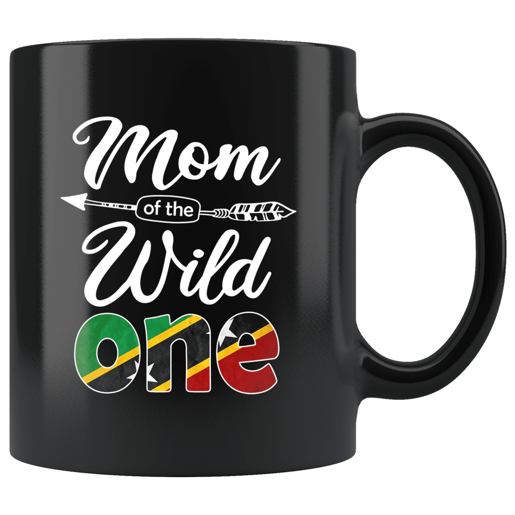 RobustCreative-Kittitian or Nevisian Mom of the Wild One Birthday Saint Kitts & Nevis Flag Black 11oz Mug Gift Idea
