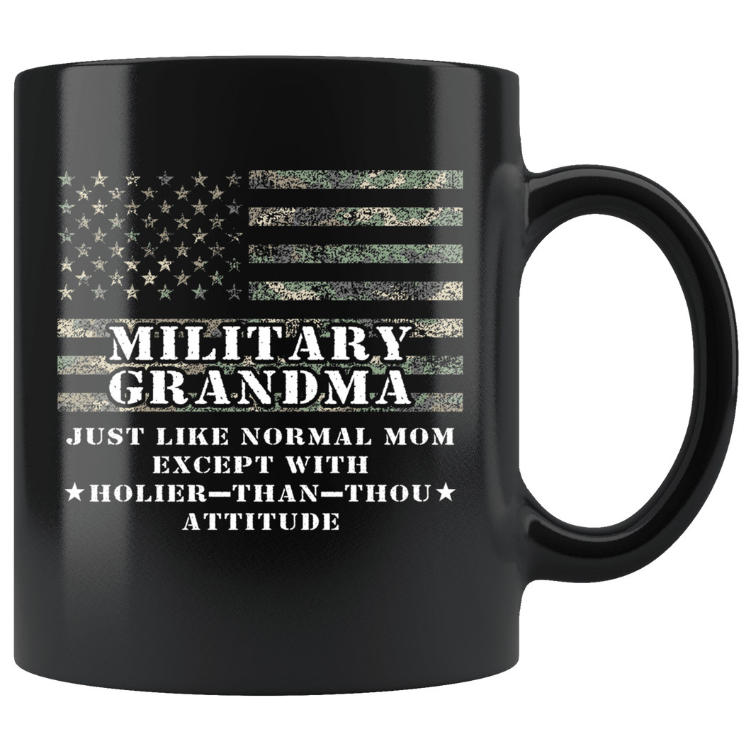 RobustCreative-Military Grandma Just Like Normal Family Camo Flag - Military Family 11oz Black Mug Deployed Duty Forces support troops CONUS Gift Idea - Both Sides Printed