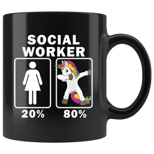 Load image into Gallery viewer, RobustCreative-Social Worker Dabbing Unicorn 80 20 Principle Superhero Girl Womens - 11oz Black Mug Medical Personnel Gift Idea
