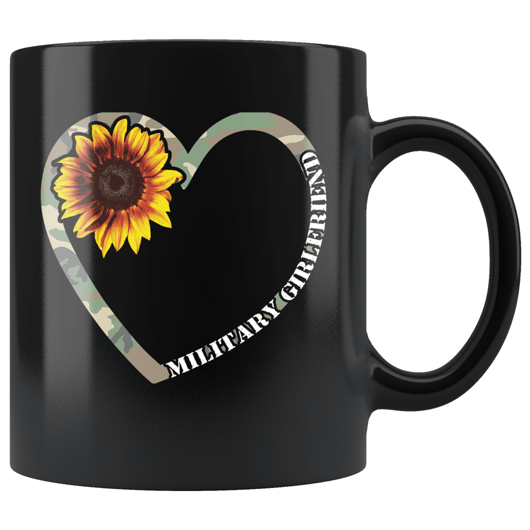RobustCreative-Military Girlfriend Heart Sunflower Camo Tactical Gear - Military Family 11oz Black Mug Active Component on Duty support troops Gift Idea - Both Sides Printed