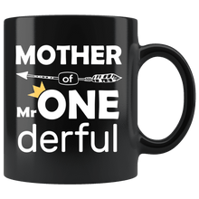 Load image into Gallery viewer, RobustCreative-Mother of Mr Onederful Crown 1st Birthday Baby Boy Outfit Black 11oz Mug Gift Idea
