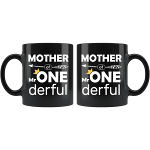 RobustCreative-Mother of Mr Onederful Crown 1st Birthday Baby Boy Outfit Black 11oz Mug Gift Idea