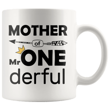 Load image into Gallery viewer, RobustCreative-Mother of Mr Onederful Crown 1st Birthday Baby Boy Outfit White 11oz Mug Gift Idea
