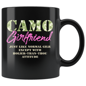 RobustCreative-Military Girlfriend Just Like Normal Camouflage Camo - Military Family 11oz Black Mug Deployed Duty Forces support troops CONUS Gift Idea - Both Sides Printed