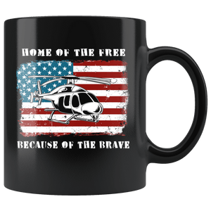 RobustCreative-Helicopter American Flag Home of the Free 4th of July - Military Family 11oz Black Mug Deployed Duty Forces support troops CONUS Gift Idea - Both Sides Printed