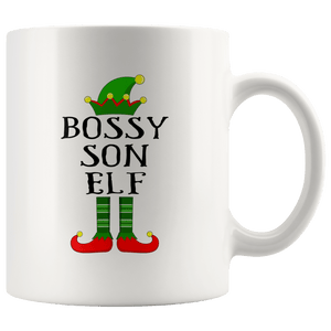 RobustCreative-Im The Bossy Son Elf Family Matching Outfits PJ - 11oz White Mug Christmas group green pjs costume Gift Idea