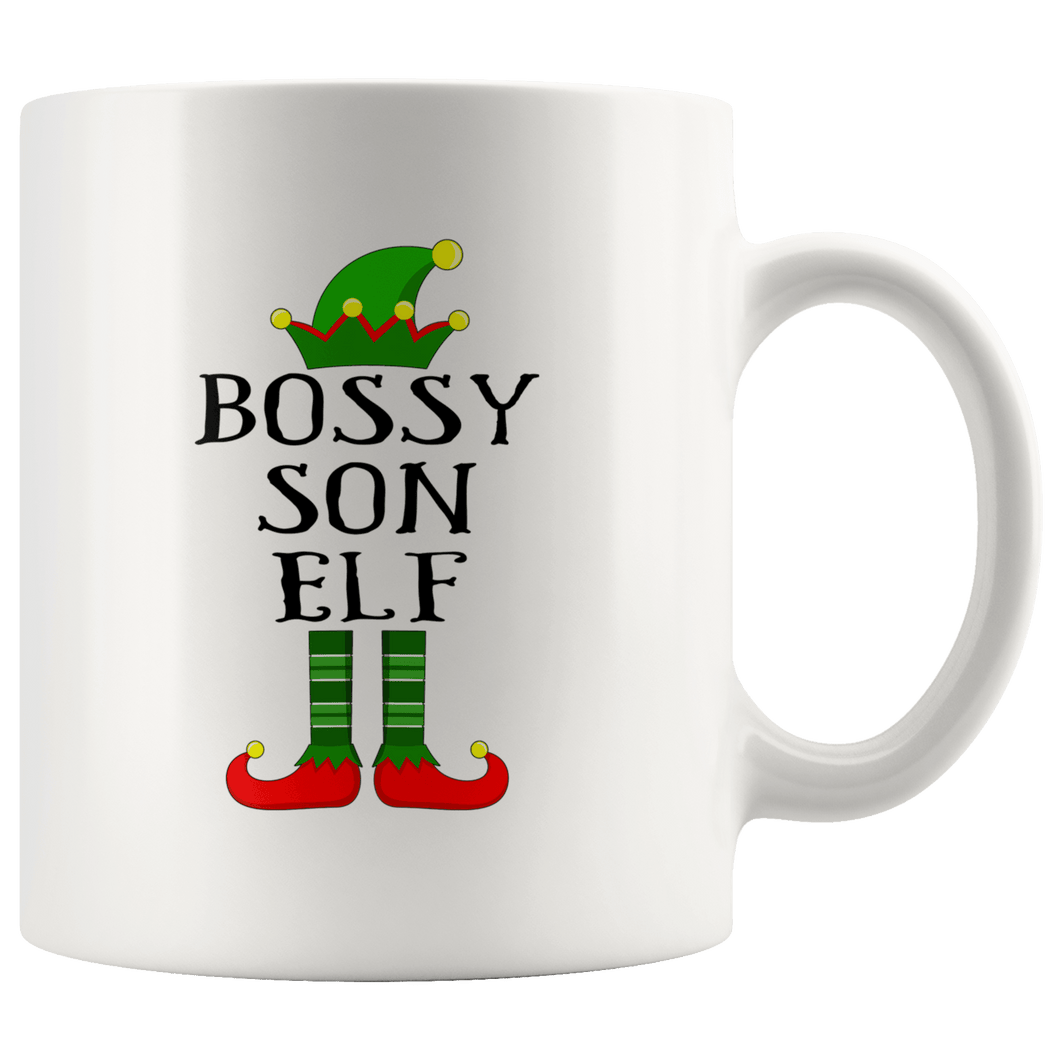 RobustCreative-Im The Bossy Son Elf Family Matching Outfits PJ - 11oz White Mug Christmas group green pjs costume Gift Idea