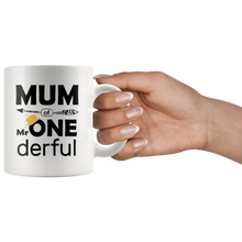 Load image into Gallery viewer, RobustCreative-Mum of Mr Onederful  1st Birthday Baby Boy Outfit White 11oz Mug Gift Idea
