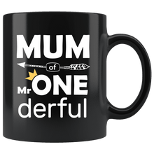 Load image into Gallery viewer, RobustCreative-Mum of Mr Onederful Crown 1st Birthday Baby Boy Outfit Black 11oz Mug Gift Idea
