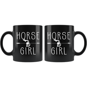 RobustCreative-Michigan Horse Girl Gifts Michiganian Shape Country for women - 11oz Black Mug Riding Lover Gift Idea