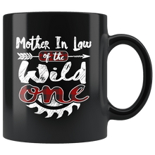 Load image into Gallery viewer, RobustCreative-Mother In Law of the Wild One Lumberjack Woodworker - 11oz Black Mug red black plaid Woodworking saw dust Gift Idea
