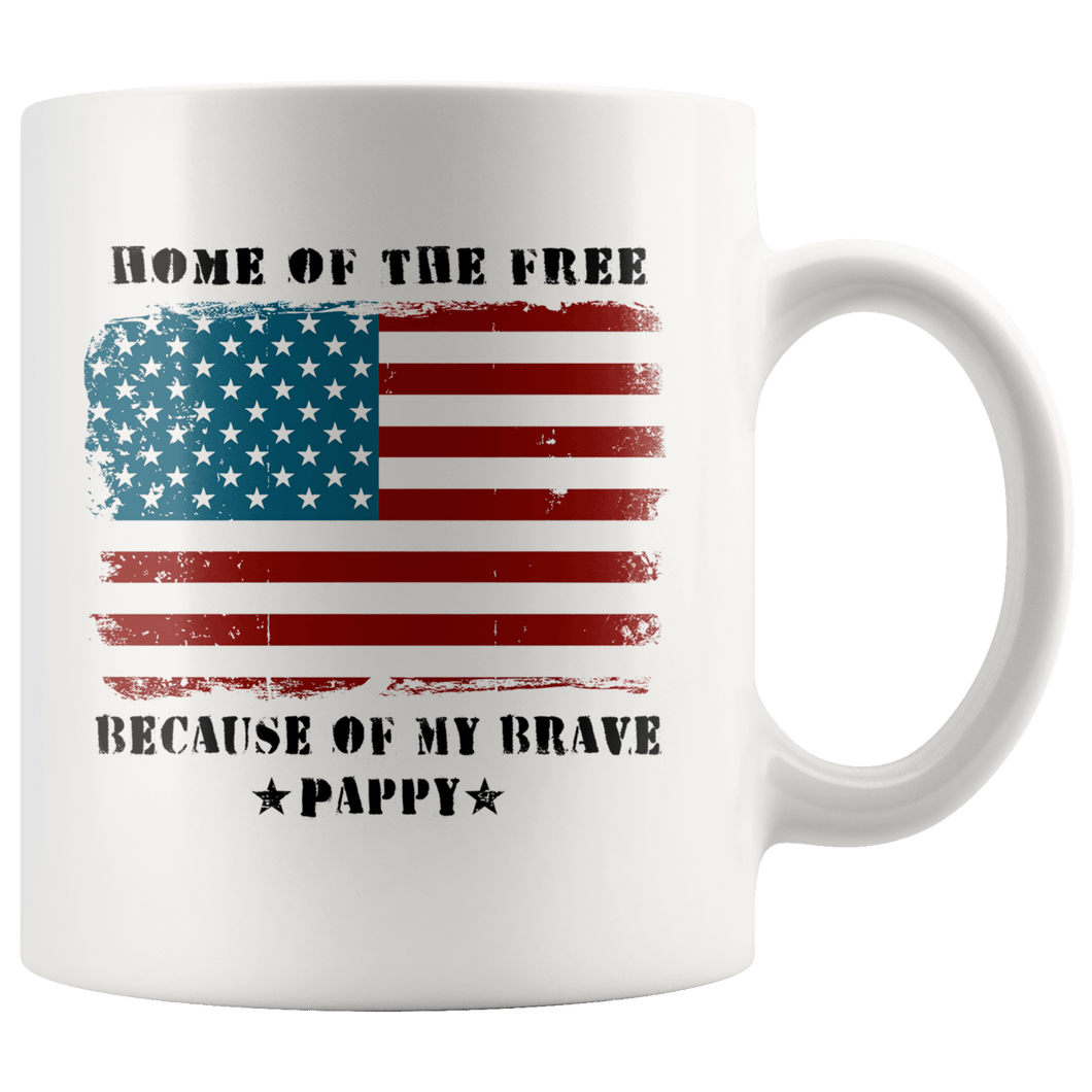 RobustCreative-Home of the Free Pappy Military Family American Flag - Military Family 11oz White Mug Retired or Deployed support troops Gift Idea - Both Sides Printed