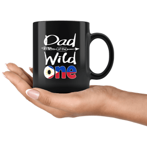 RobustCreative-Filipino Pinoy Dad of the Wild One Birthday Philippines Flag Black 11oz Mug Gift Idea