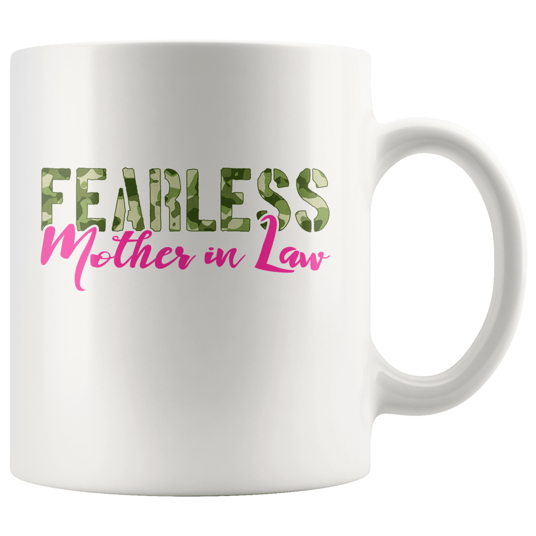 RobustCreative-Fearless Mother In Law Camo Hard Charger Veterans Day - Military Family 11oz White Mug Retired or Deployed support troops Gift Idea - Both Sides Printed