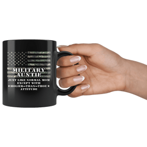 RobustCreative-Military Auntie Just Like Normal Family Camo Flag - Military Family 11oz Black Mug Deployed Duty Forces support troops CONUS Gift Idea - Both Sides Printed