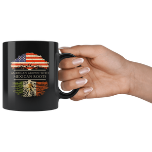 RobustCreative-Mexican Roots American Grown Fathers Day Gift - Mexican Pride 11oz Funny Black Coffee Mug - Real Mexico Hero Flag Papa National Heritage - Friends Gift - Both Sides Printed