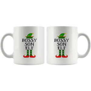 RobustCreative-Im The Bossy Son Elf Family Matching Outfits PJ - 11oz White Mug Christmas group green pjs costume Gift Idea