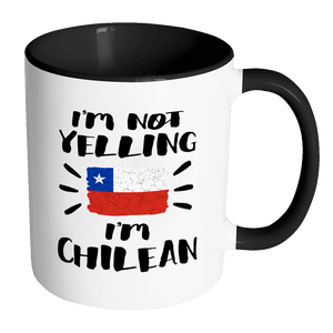 RobustCreative-I'm Not Yelling I'm Chilean Flag - Chile Pride 11oz Funny Black & White Coffee Mug - Coworker Humor That's How We Talk - Women Men Friends Gift - Both Sides Printed (Distressed)