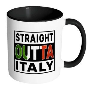 RobustCreative-Straight Outta Italy - Italian Flag 11oz Funny Black & White Coffee Mug - Independence Day Family Heritage - Women Men Friends Gift - Both Sides Printed (Distressed)