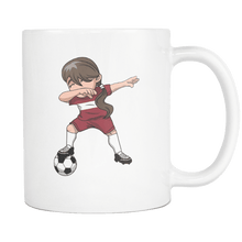 Load image into Gallery viewer, RobustCreative-Latvian Dabbing Soccer Girl - Soccer Pride - Latvia Flag Gift Latvia Football Gift - 11oz White Funny Coffee Mug Women Men Friends Gift ~ Both Sides Printed
