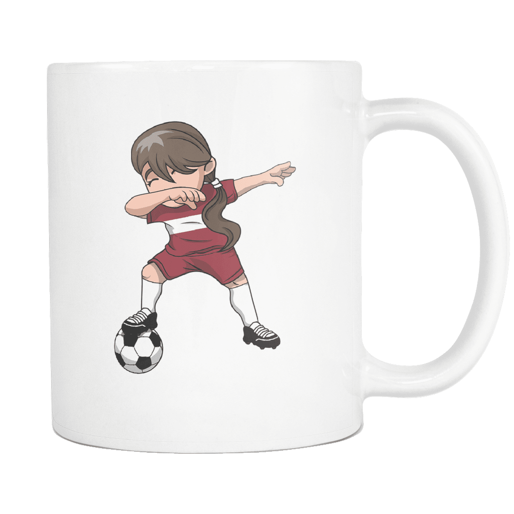 RobustCreative-Latvian Dabbing Soccer Girl - Soccer Pride - Latvia Flag Gift Latvia Football Gift - 11oz White Funny Coffee Mug Women Men Friends Gift ~ Both Sides Printed