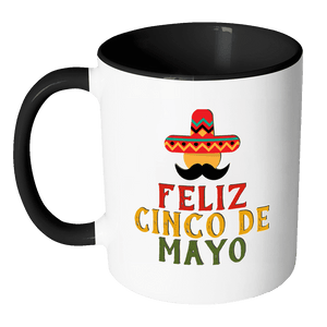 RobustCreative-Feliz Mustache  - Cinco De Mayo Mexican Fiesta - No Siesta Mexico Party - 11oz Black & White Funny Coffee Mug Women Men Friends Gift ~ Both Sides Printed