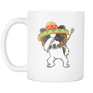 RobustCreative-Dabbing Papillon Dog in Sombrero - Cinco De Mayo Mexican Fiesta - Dab Dance Mexico Party - 11oz White Funny Coffee Mug Women Men Friends Gift ~ Both Sides Printed