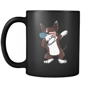 RobustCreative-Dabbing Bull Terrier Dog America Flag - Patriotic Merica Murica Pride - 4th of July USA Independence Day - 11oz Black Funny Coffee Mug Women Men Friends Gift ~ Both Sides Printed