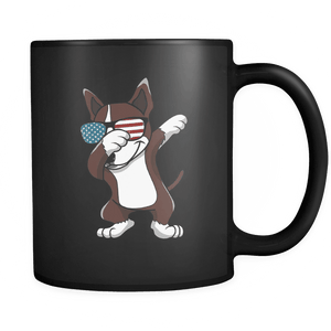 RobustCreative-Dabbing Bull Terrier Dog America Flag - Patriotic Merica Murica Pride - 4th of July USA Independence Day - 11oz Black Funny Coffee Mug Women Men Friends Gift ~ Both Sides Printed