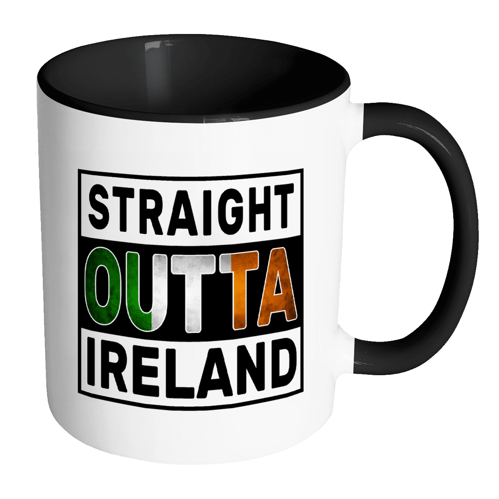 RobustCreative-Straight Outta Ireland - Irish Flag 11oz Funny Black & White Coffee Mug - Independence Day Family Heritage - Women Men Friends Gift - Both Sides Printed (Distressed)