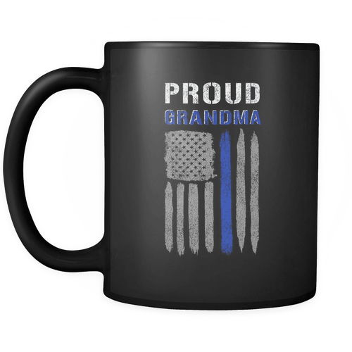 RobustCreative-Thin Blue Line US Flag Proud Grandma Serve & Protect Thin Blue Line Law Enforcement Officer 11oz Black Coffee Mug ~ Both Sides Printed