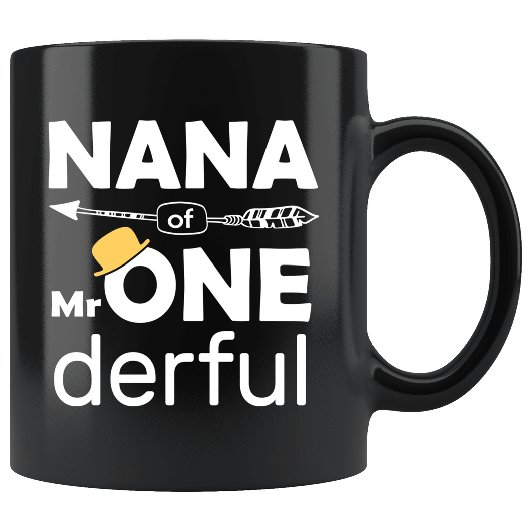 RobustCreative-Nana of Mr Onederful  1st Birthday Baby Boy Outfit Black 11oz Mug Gift Idea
