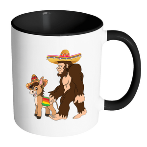RobustCreative-Bigfoot Sasquatch Donkey - Cinco De Mayo Mexican Fiesta - No Siesta Mexico Party - 11oz Black & White Funny Coffee Mug Women Men Friends Gift ~ Both Sides Printed