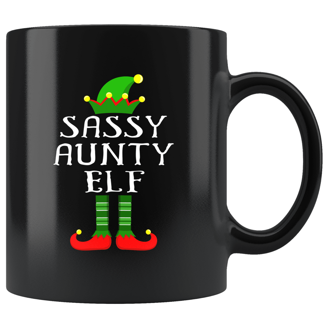 RobustCreative-Im The Sassy Aunty Elf Family Matching Outfits PJ - 11oz Black Mug Christmas group green pjs costume Gift Idea