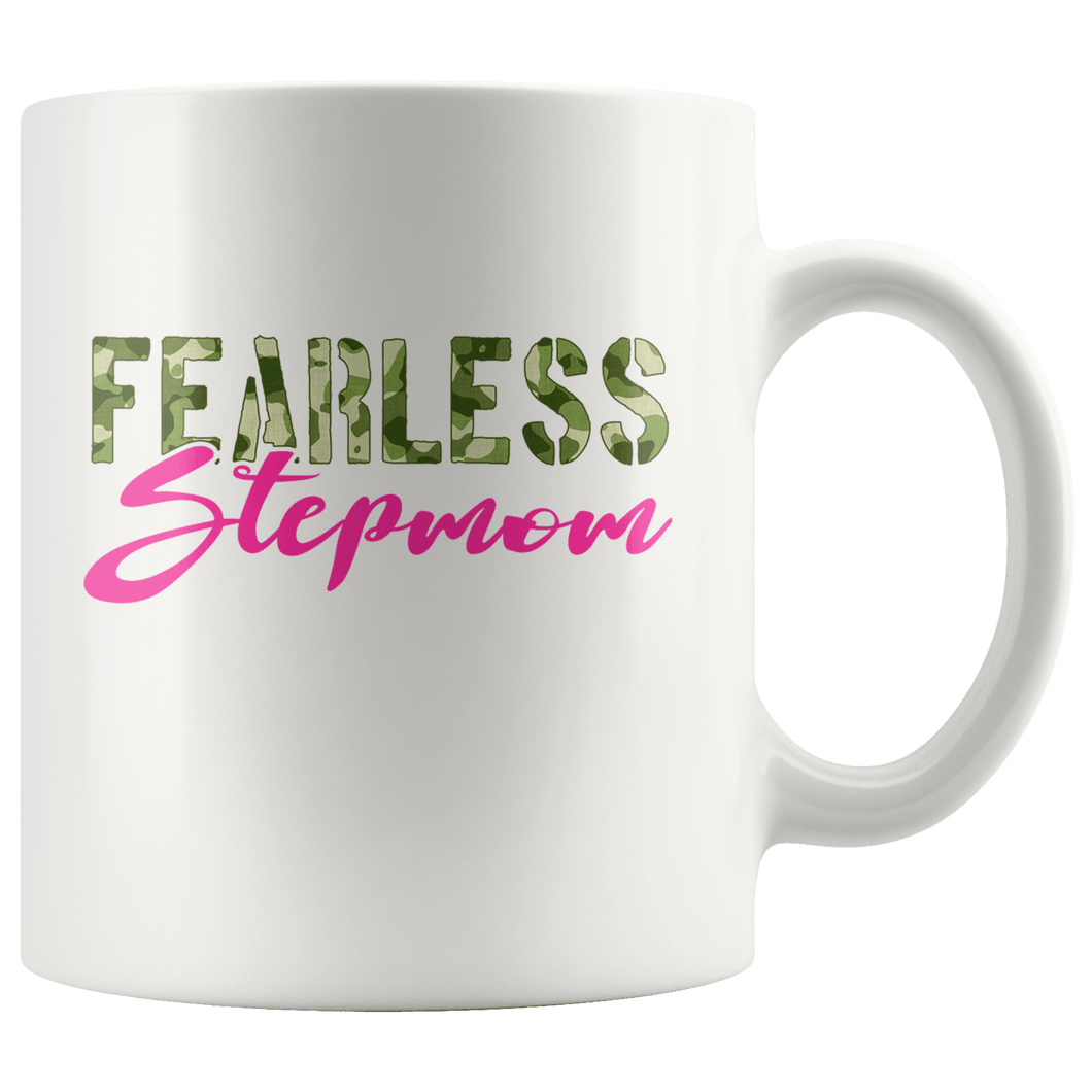 RobustCreative-Fearless Stepmom Camo Hard Charger Veterans Day - Military Family 11oz White Mug Retired or Deployed support troops Gift Idea - Both Sides Printed