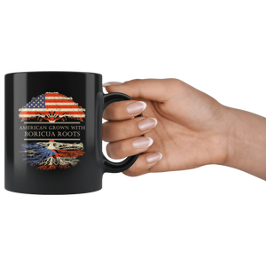 RobustCreative-Boricua Roots American Grown Fathers Day Gift - Boricua Pride 11oz Funny Black Coffee Mug - Real Puerto Rico Hero Flag Papa National Heritage - Friends Gift - Both Sides Printed