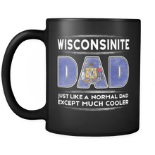 Load image into Gallery viewer, RobustCreative-Wisconsin Dad is Cooler - Fathers Day Gifts Black 11oz Funny Coffee Mug - Promoted to Daddy Gift From Kids - Women Men Friends Gift - Both Sides Printed (Distressed)
