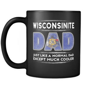 RobustCreative-Wisconsin Dad is Cooler - Fathers Day Gifts Black 11oz Funny Coffee Mug - Promoted to Daddy Gift From Kids - Women Men Friends Gift - Both Sides Printed (Distressed)