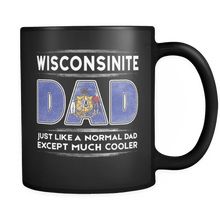 Load image into Gallery viewer, RobustCreative-Wisconsin Dad is Cooler - Fathers Day Gifts Black 11oz Funny Coffee Mug - Promoted to Daddy Gift From Kids - Women Men Friends Gift - Both Sides Printed (Distressed)
