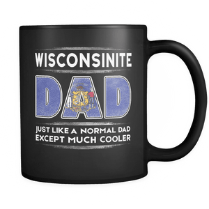 RobustCreative-Wisconsin Dad is Cooler - Fathers Day Gifts Black 11oz Funny Coffee Mug - Promoted to Daddy Gift From Kids - Women Men Friends Gift - Both Sides Printed (Distressed)