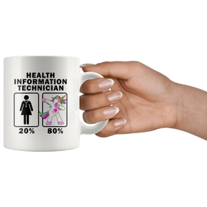 RobustCreative-Health Information Technician Dabbing Unicorn 20 80 Principle Superhero Girl Womens - 11oz White Mug Medical Personnel Gift Idea