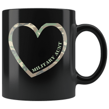 Load image into Gallery viewer, RobustCreative-Military Aunt Heart Combat Camo Uniform Love - Military Family 11oz Black Mug Retired or Deployed support troops Gift Idea - Both Sides Printed
