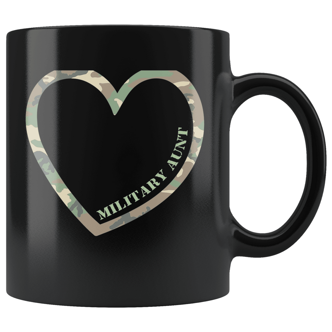 RobustCreative-Military Aunt Heart Combat Camo Uniform Love - Military Family 11oz Black Mug Retired or Deployed support troops Gift Idea - Both Sides Printed