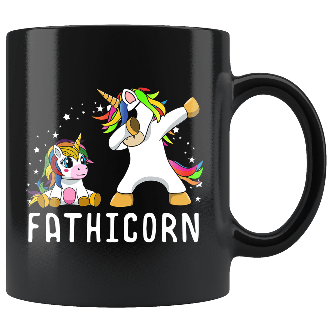 RobustCreative-Fathicorn Unicorn Dad And Baby Fathers Day Birthday Party Black 11oz Mug Gift Idea