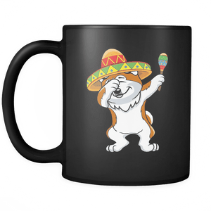 RobustCreative-Dabbing Akita Dog in Sombrero - Cinco De Mayo Mexican Fiesta - Dab Dance Mexico Party - 11oz Black Funny Coffee Mug Women Men Friends Gift ~ Both Sides Printed