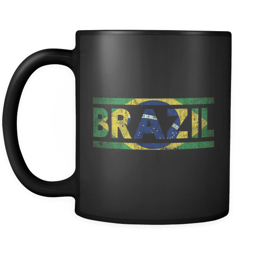 RobustCreative-Retro Vintage Flag Brazilian Brazil 11oz Black Coffee Mug ~ Both Sides Printed