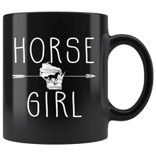 Load image into Gallery viewer, RobustCreative-Wisconsin Horse Girl Gifts Wisconsinite Shape Country for women - 11oz Black Mug Riding Lover Gift Idea
