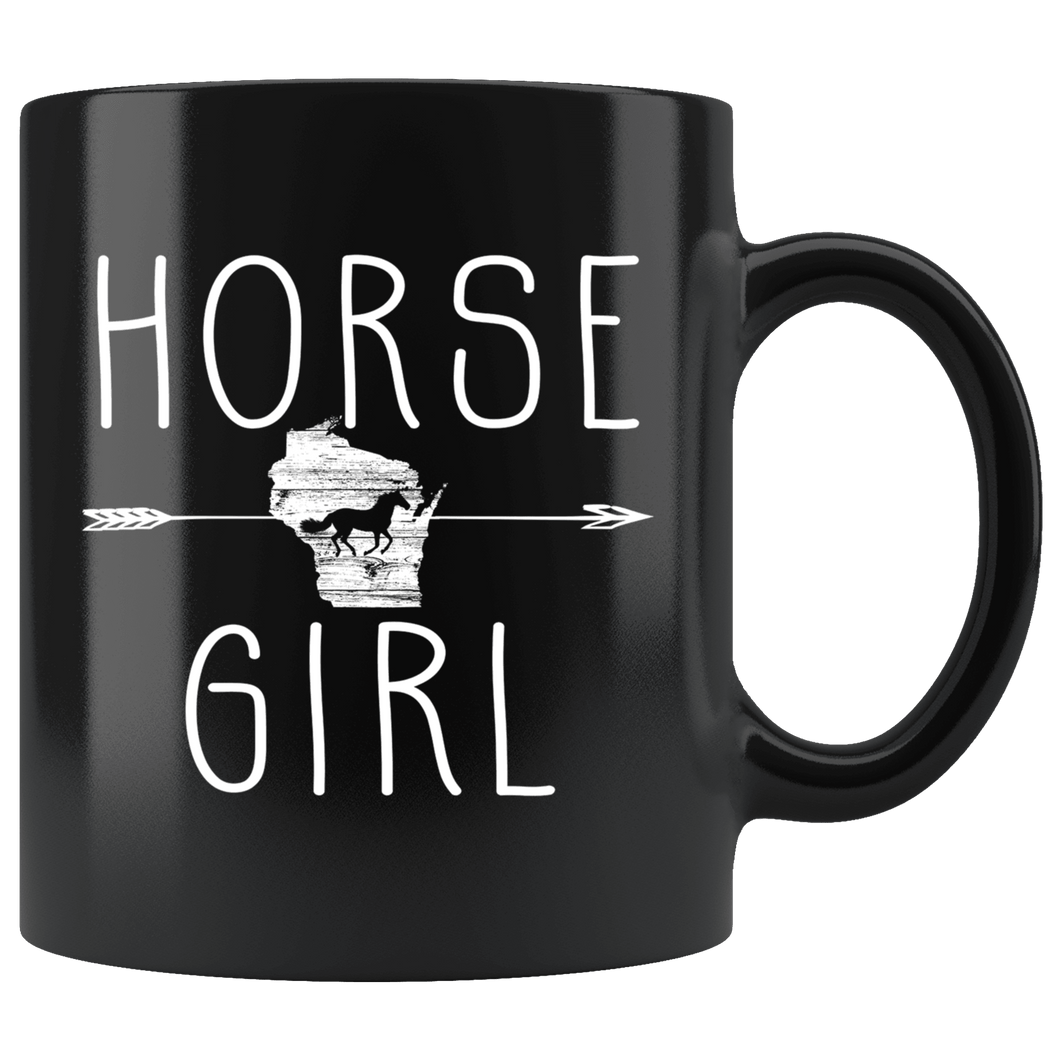 RobustCreative-Wisconsin Horse Girl Gifts Wisconsinite Shape Country for women - 11oz Black Mug Riding Lover Gift Idea