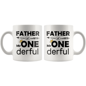 RobustCreative-Father of Mr Onederful Crown 1st Birthday Baby Boy Outfit White 11oz Mug Gift Idea